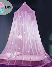 Pink Mosquito Net with Glow in the Dark Stars – Bed Canopy, Kids Room Decor