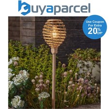 2x Smart Garden Lumina Rattan Post Stake Bollard Ground Path Solar Light Natural