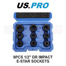 US PRO Tools 9PCS 1/2" DR Impact E-Star Sockets Female Torx E10 - E24 7522
