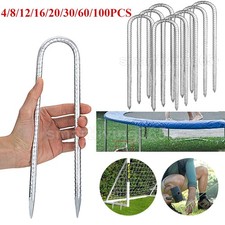 4-100PCS Heavy Duty Trampoline U Pin Metal Wind Stakes Pegs Tent Ground Anchor