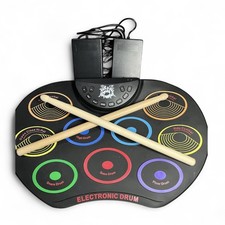 9 Pads Portable Electronic Drum Musical Kit Tabletop Roll Up External Speaker