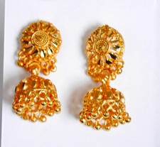 Real look 22 ct gold plated EARRINGS - Indian kundal jumka drop Style gift h43
