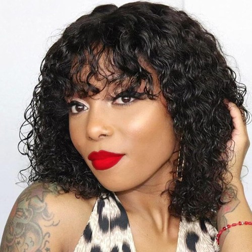 Short curly human hair wig - short,