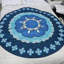 Vintage 60/70s Circular Tablecloth New Retro Pattern Campervan Caravan 65" Blue 