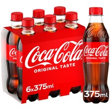 6 x 375ml Coca-Cola Original Taste Soft Drink Bottles Great For BBQ Parties