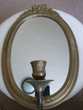Vintage Brass Wall Mounted Mirror With Candle Holder Sconce