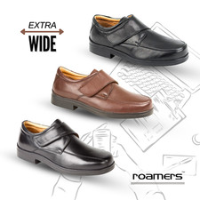 Mens Wide Fit Shoes EEE Roamers Leather Comfort Touch Fasten Office Smart