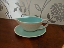 Poole Pottery - Ice Green & Seagull C57 - Gravy / Sauce Boat & Stand