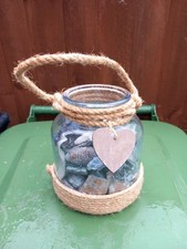 GLASS HURRICANE LANTERN WITH ROPE CANDLE OR POTPOURRI HOLDER 17cm High 24cm Dia 