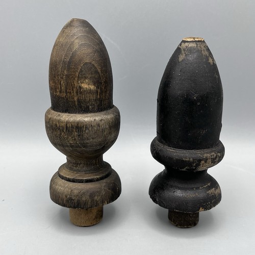 Wood turned finial antique - wood, x2
