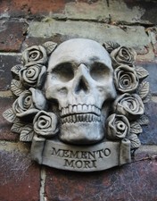 Skull with Roses Cement Wall