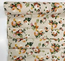 Rose Curtain Fabric Yellow Orange Cottage Shabby Chic Chintz Roses Linen-Look