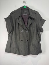 M&S Autograph Pea Coat Womens UK 20 Black Short Sleeve Belt Tie Smart Blazer