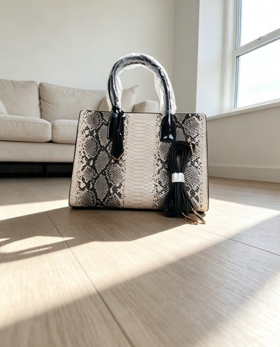 Cream snake print handbag - print,
