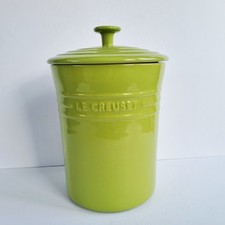 Super Size Le Creuset Large Stoneware Storage Jar Barrel Green Airtight Lid Rare