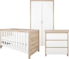 3pc Nursery Furniture Set Cot Bed Wardrobe Chest Drawers Solid Wood Oak White