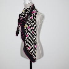 Aquascutum of London Silk Square Scarf Black White Purple Yellow Houndstooth