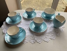 Baby Blue Arklow Pottery Coffee/ Tea Cups, Saucers, Creamer/Milk Jug, Sugar Bowl