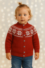 Knitting Pattern Snowflake Fair Isle Yoked Childrens Xmas Cardigan DK 1 - 5 yrs