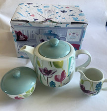 Portmeirion Water Garden 3 Piece Tea Set Teapot Sugar Bowl Milk Jug NIB 251292N