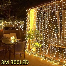 Outdoor Solar Curtain Fairy String Lights Hanging Gazebo Patio Window Garden
