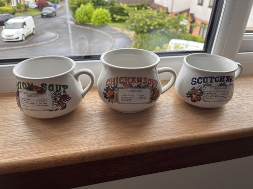 Vintage recipe soup mugs bowls - recipe,