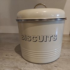 Vintage Style Cream Metal Sweets Biscuit Tin Cookie Storage Canister with Handle