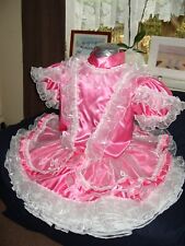 SISSY~MAIDS~ADULT BABY~UNISEX~CD/TV PINK SATIN & WHITE LACE & ORGANZA DRESS