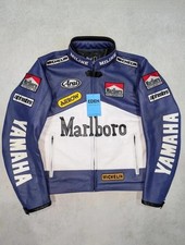 Yamaha Marlboro Racing Motorcycle Jacket Men’s Genuine Leather Blue White Biker