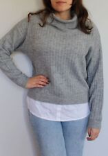 Brand New Ex Peacocks Ladies Grey Ribbed Roll Neck Jumper With Mock Shirt