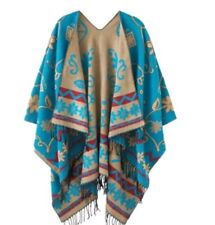Ladies Women  Cape Winter Wrap Poncho Shawl Open Front Turquoise SuperSoft