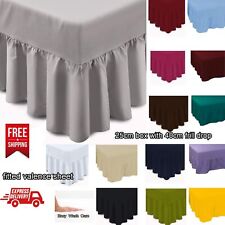 Luxury polycotton ruffled fitted valence sheet 25cm box with 40cm frill drop New