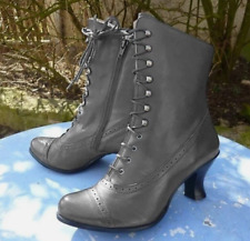 Women Low Kitten Heel Ankle Boots Ladies Victorian Retro Lace Up Shoes Size 3-9