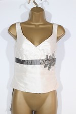 Linea Raffaelli Wedding Top Ivory Champagne Blouse  100% Silk Cropped Womens