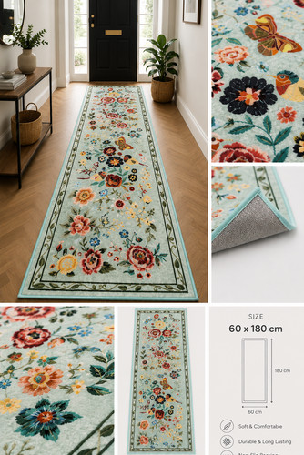 Floral hallway runner - floral, non