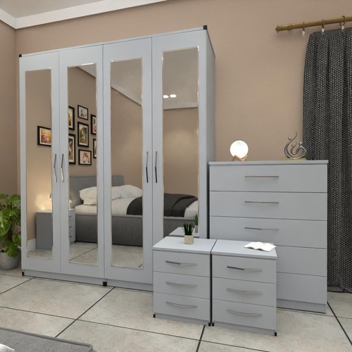 Door mirrored wardrobe set - mirrored,