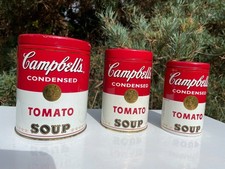 RARE trio set Campbell's Soup tin storage jars cannisters pop art Warhol 60s 70s