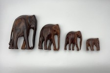 Set of 4 sizes - vintage hand carved wooden elephant ornaments