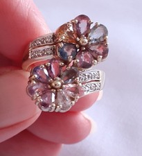 Stunning 9ct Gold Diamond and Coloured Sapphire Double Cluster Ring ~ 7g Size N