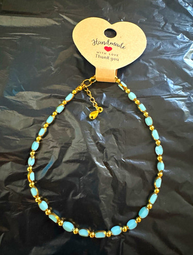 Handmade blue beaded anklet - handmade,