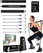 BREAKING LIMITS Pilates Bar Kit, Adjustable Length, 6 Resistance Bands, Full Bod