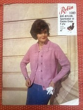 WOMENS VTG 60’s CLASSIC TWIN SET JUMPER & CARDIGAN 34”-38” KNITTING PATTERN 1080