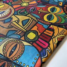 Tribal Faces Faux Silk Fabric