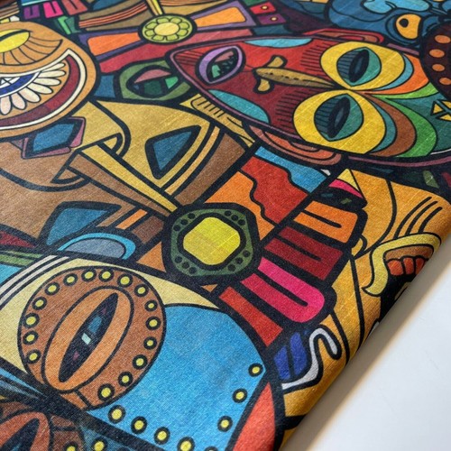 Tribal faces faux silk - tribal,
