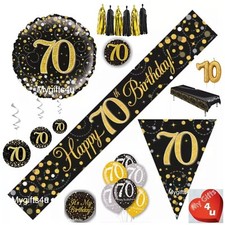 Black 70th & Happy Birthday Party Decorations Bunting Gold Balloons Banners age