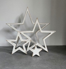 4 White STAR Ornament Rustic