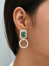 Square Shape Gold PLD Earrings-Irregular Shape Green Resin Geometric Earrings