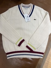 Lacoste Men's V-Neck Jumper 100% Wool NEW With Tags
