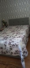 Vintage KIRKTON HOUSE .Floral Bedspred White & Grey KING SZ Reversib 254 ×264 cm