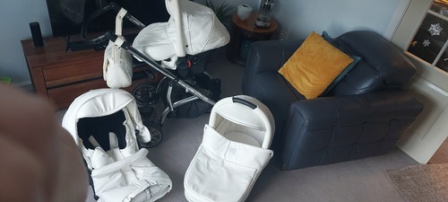 White leather vib pram - white, pram/travel